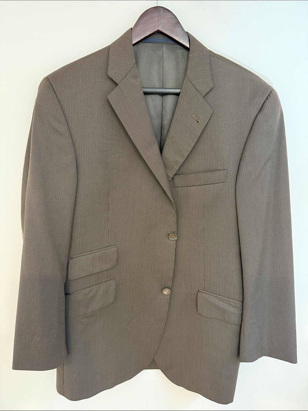 Burberry London Men's Olive Brown Pinstripe Two-Button Blazer